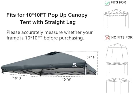 10x10 Pop Up Canopy Replacement Top Cover with Air Vent(Frame NOT INCUDE)