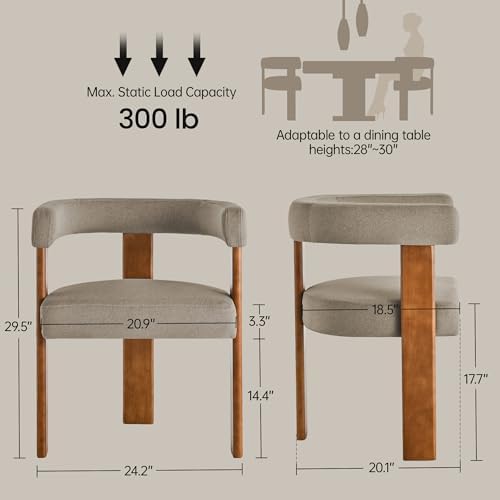 Usaint Wooden Barrel Dining Chairs Set of 4 with Walnut Wood Legs and Arm