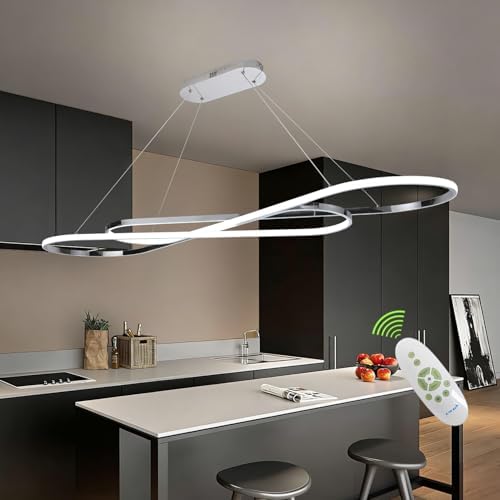 59.06in Led Chandelier Large Modern Led Pendant Light Fixture Dimmable with Remote Controller Electroplated Chrome
