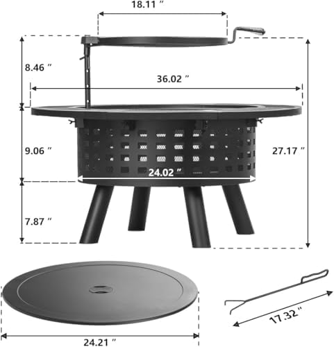 Verdeluxe 36 inch Outdoor Fire Pit with Cooking Grate 3-in-1 Fire Pit Table