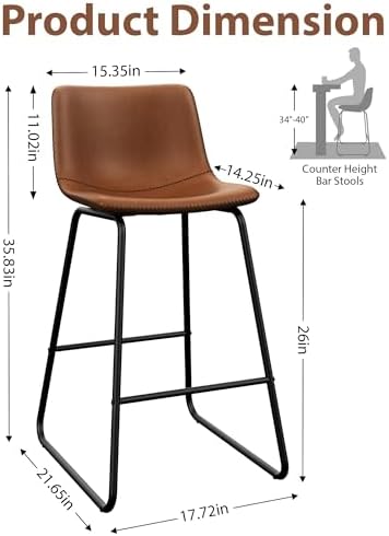 26in Bar Stools Counter Height Chairs Set of 3 Metal Legs (Dark Brown)