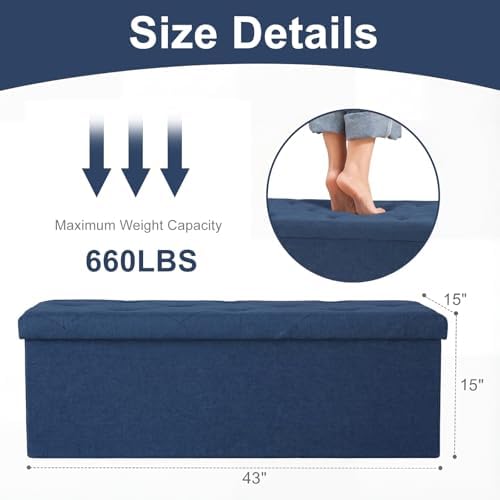 DUMOS 43 Inch Folding Storage Ottoman Bench, Large Ottoman with Storage