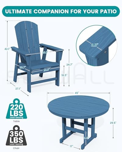 SERWALL Outdoor Adirondack Dining Chair Set of 2, All Weather HDPE, Navy