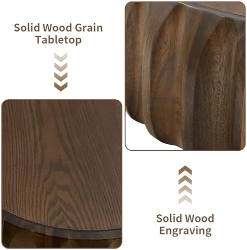 LKTART 31.5" Round Coffee Table with Solid Wood Veneer, Walnut