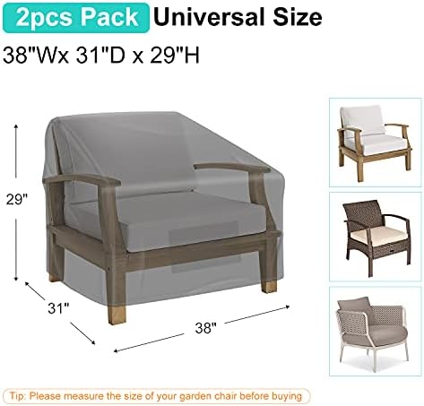 2 Pack Outdoor Patio Chair Covers Waterproof 38"Wx31"Dx29"H, Black