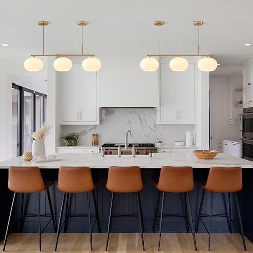 KCO Lighting Mid Century Modern 3-Light Brushed Brass Linear Pendant Light
