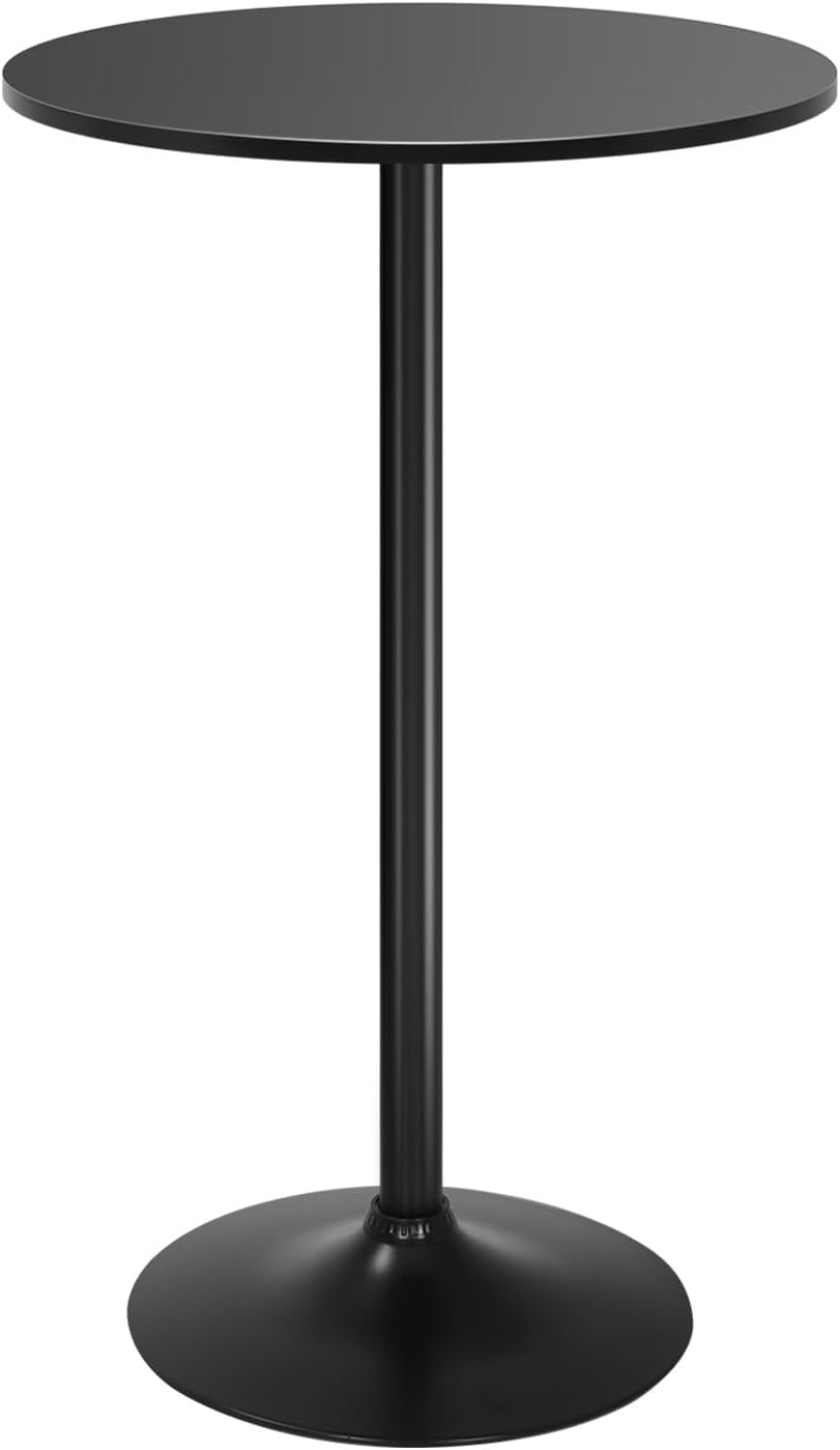 Round Bar Table 40" Height Modern High Top Pub Table with Solid Top & Sturdy Metal Base, Cocktail Table for Bistro, Home, Kitchen or Dining Room, Black