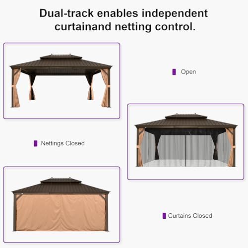 PURPLE LEAF Outdoor Hardtop Gazebo 13' x 17' Bronze Metal 4.7" Wide Frame