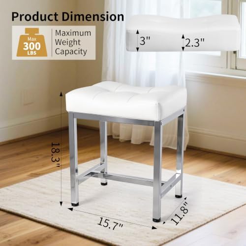 Saddle Seat Vanity Stool, Makeup Stool Chair with Metal Legs White&Silver