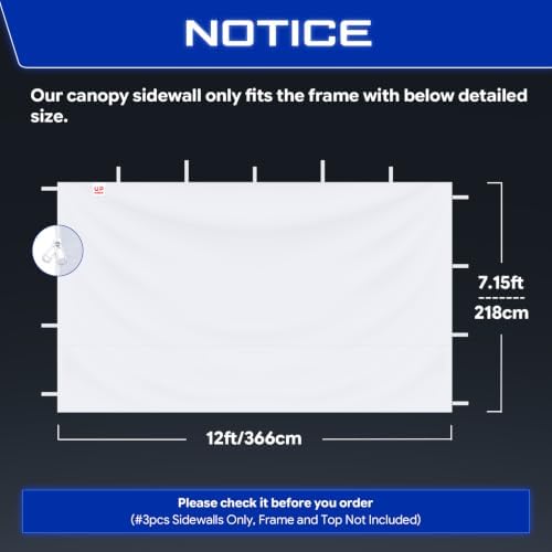 FANPAT Sidewalls for 12x12 Pop Up Canopy, White (3Pcs Sidewalls Only)