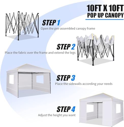 COBIZI 10×10 Easy Setup Pop Up Canopy Gazebo with Mesh Windows 2.0, White