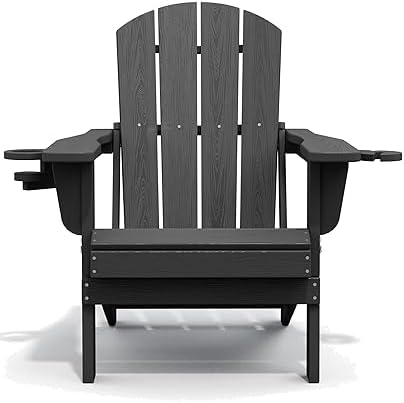 SERWALL Outdoor Adirondack Chair Set of 2 with 2 Cup Holders,Foldable,Grey