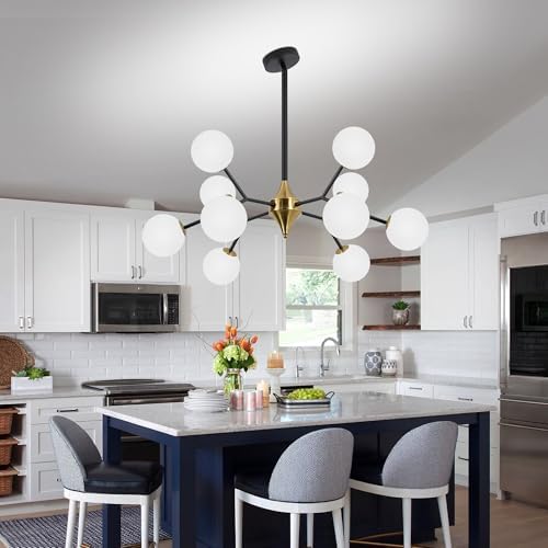 redstar 39" black and gold sputnik chandelier 10-light, front angle view