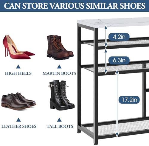 Shoe Rack Bench for Entryway,Free Standing Shoe Storage Organizer for Front Door Entrance,Boot Rack Holder Shelf for Closet with Seat,Sturdy Shoe Shelves for High Heels, Hallways,White Marble