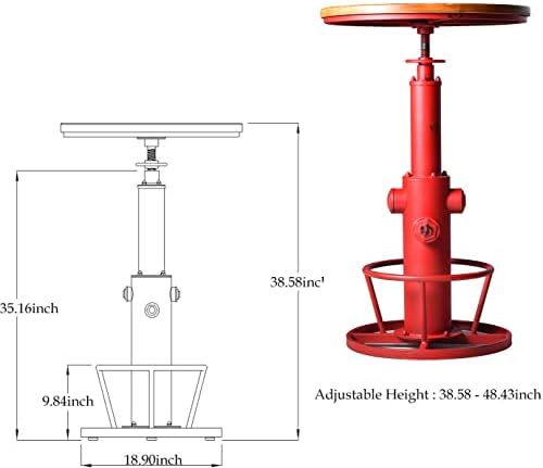 Topower Industrial Bar Table 38.58-48.43" Adjustable Pub Table Kitchen Dining Coffee Bistro Table Antique Red