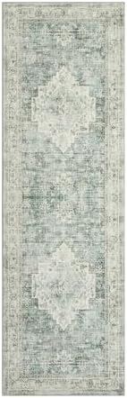 LIVEBOX Washable 2.5x8 Runner Rugs for Entryway Bathroom, Boho Kitchen Floor Mats Long Rug Runners for Hallways Non Slip, Farmhouse Low-Pile Carpet Runners for Laundry Room, Sage Green