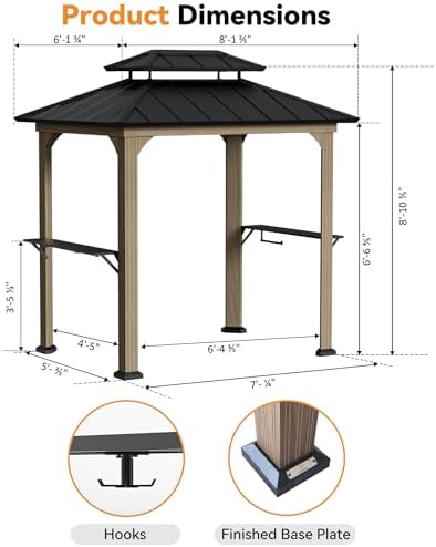 Modern Shade Grill Gazebo 6x8 with USB Charging Power Strip, Wood Grain