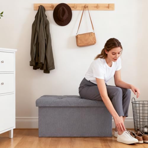 43 Inches Folding Storage Ottoman Bench for Bedroom,660 lb Ottoman with Storage End of Bed Storage Bench,for Bedroom,Living Room,Entryway,Dark Gray（43Wx15Dx15H