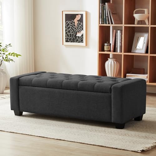 Huatean Home 48" Ottoman with Storage, Dark Gray Storage Ottoman Bench