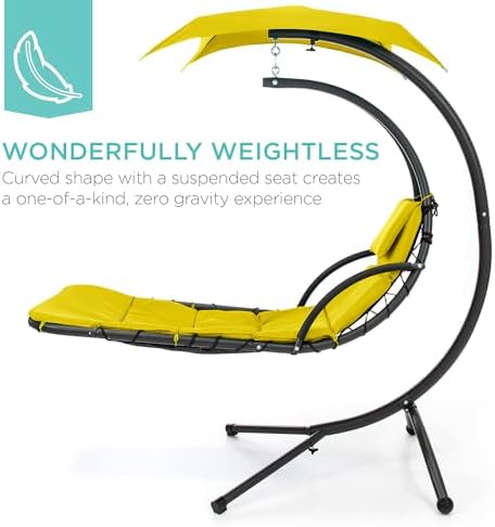 Best Choice Products Outdoor Hanging Curved Steel Chaise Lounge Chair Swing w/Built-in Pillow and Removable Canopy - Yellow