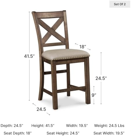 Signature Design by Ashley Rustic Counter Height Bar Stool, Set of 2, Beige