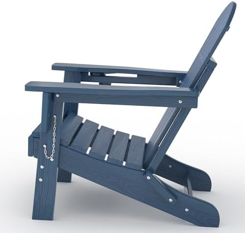 HDPE Folding Adirondack Chair Set of 2 with Side Table, Navy Blue