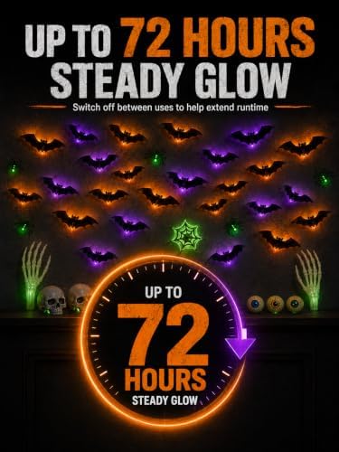 41 PCS 3D LED Halloween Bats Wall Decor with Spiders, Web & Skulls
