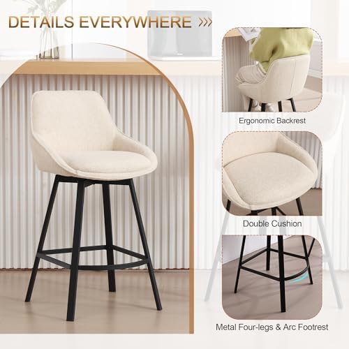 Zesthouse Swivel Bar Stools Set of 2, Modern Counter Height Stool with Back