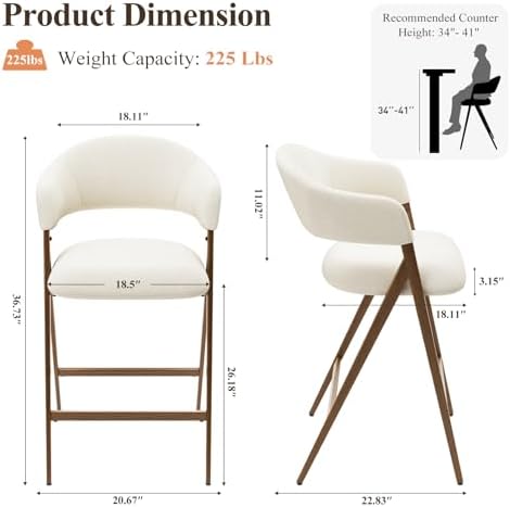 COLAMY Bar Stools Set of 2, 26" Counter Height Barstools with Backs, Modern Upholstered Bar Chairs with Metal Legs for Kitchen Island Counter, Dining Room, Beige