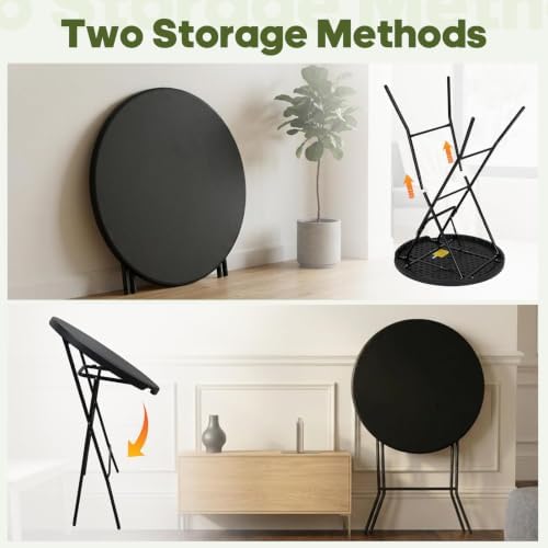 32" Round Folding Table, Portable Bar Height Folding Table with Detachable Legs, Round Foldable Table with HDPE Top for Standing Parties, Balcony, Event, Indoor Outdoor Use (Black, 2 Pack)