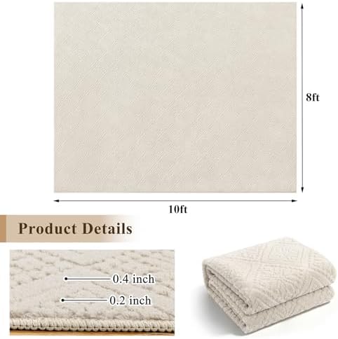 U'Artlines 8x10 Beige Washable Area Rug for Living Room