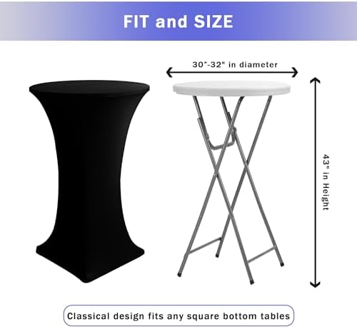 Spandex Black Cocktail Table Covers for 30-32 Inch High Top Pub 4 Pack