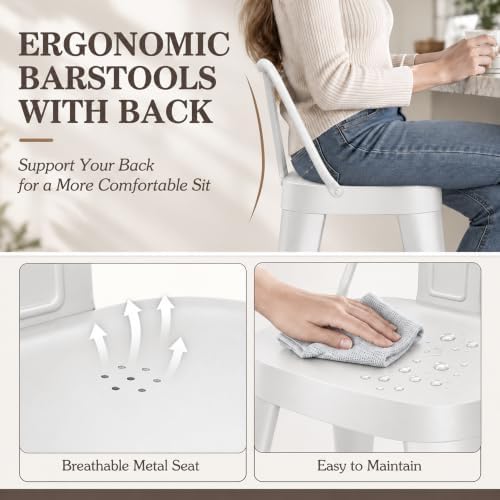 26" Counter Height Bar Stools Set of 4, Kitchen Side Chair Large Seat-White
