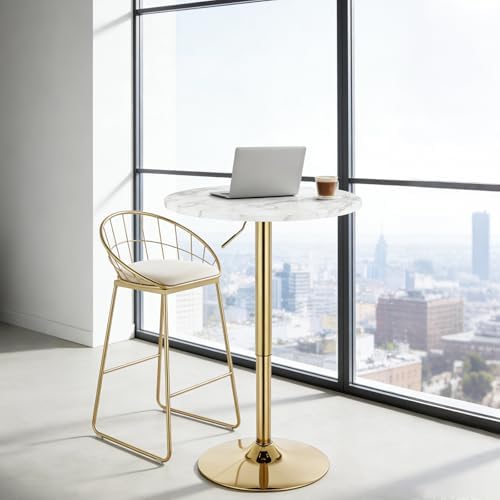 Round Bar Table Gold Metal Base Height Adjustable 27.9"-35.4"