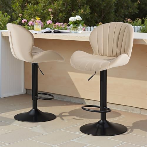 Sweetcrispy Bar Stools Set of 4, Swivel Adjustable Height Fabric Bar Chair
