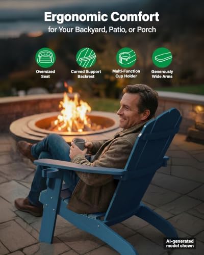 YEFU Oversized Adirondack Chair with Cup-Holder- Navy Blue