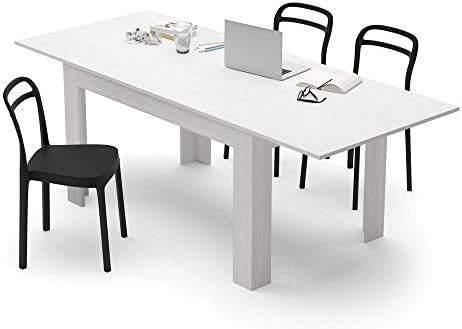 Mobili Fiver Easy Extendable Dining Table, 55.1 to 86.6 Inches, Seats 6-8, Ashwood White