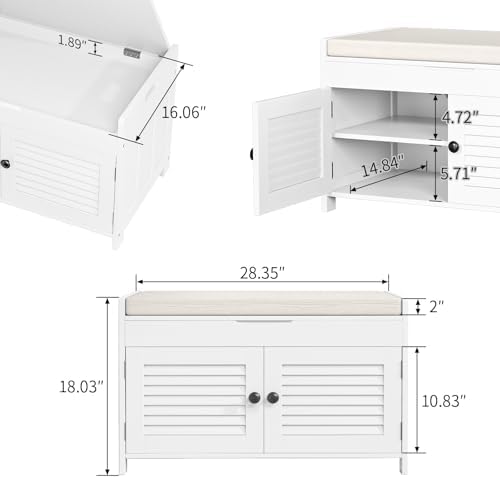 WARMHONIU Shoe Storage Bench with Lift Top Storage & Cushioned Seats