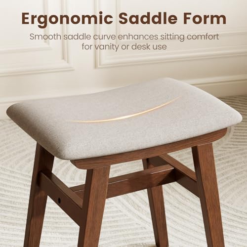 Solid Wood Vanity Stool, Padded Foot Stools Ottoman, Walnut