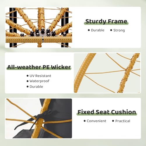 Bifanuo Double Hanging Egg Chair with Stand, Outdoor Indoor Swing Chair with Removable Cushion for 2 Person, Heavy Duty 700LBS Capacity for Patio, Bedroom, Garden (Yellow-Black)