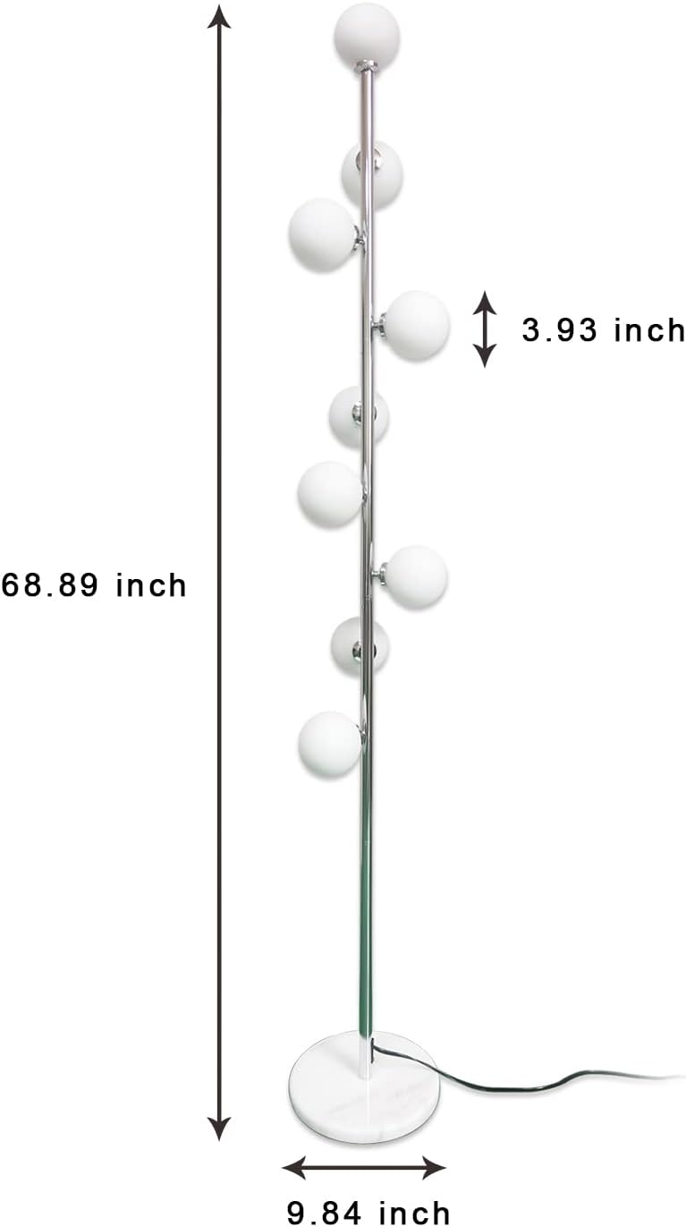 Hsyile Modern Creative Floor Lamp for Living Room,Bedroom,Office,Globe High Pole Standing Lamp, Tree Lamp Chrome Finish,9 Bulbs Included