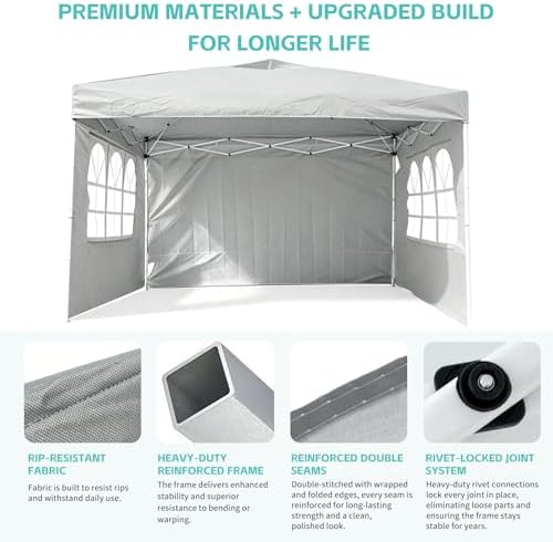 10x10 One Push Pop Up Canopy Tent with Vented Roof, Gray