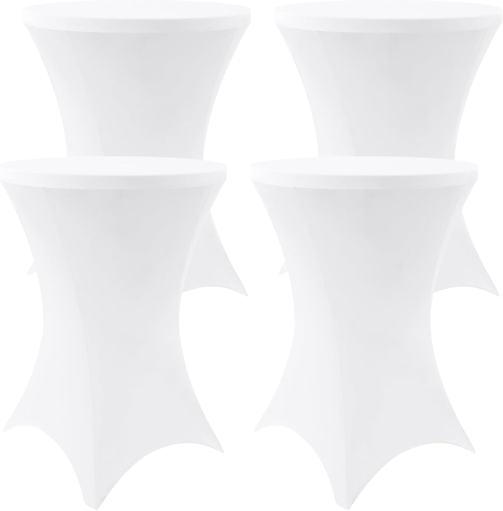 Moosfor Spandex Cocktail Table Covers 4 Pack, Elastic Fitted Stretch Table Cloth, Round High Top Tablecloths for Bar, Party, Pub, Wedding & Banquet (White, 32x43 Inch)