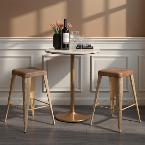 Bar Stools Set of 4, 24" Counter Height Bar Stools Backless, Upholstered Bar Stools with Metal Legs for Kitchen Island, Study Room, Cafe, Walnut
