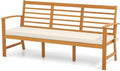 RELAX4LIFE 64’’ Outdoor Bench Acacia Wood - 3-Seat Patio Bench w/Slatted Backrest, Armrests & Seat Cushion, Extra Long Front Porch Bench for Park Poolside Yard, 1200LBS Capacity, 3-Person Garden Bench