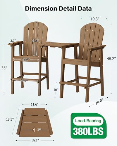 YEFU Tall Adirondack Chairs Set of 2, Oversize Balcony Adirondack Chair Set