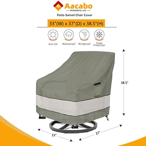 Patio Chair Covers Waterproof Patio Furniture Covers,33W x 37D x 38 H Inches Outdoor Swivel Chair Cover 2 Pack -Grayish Green