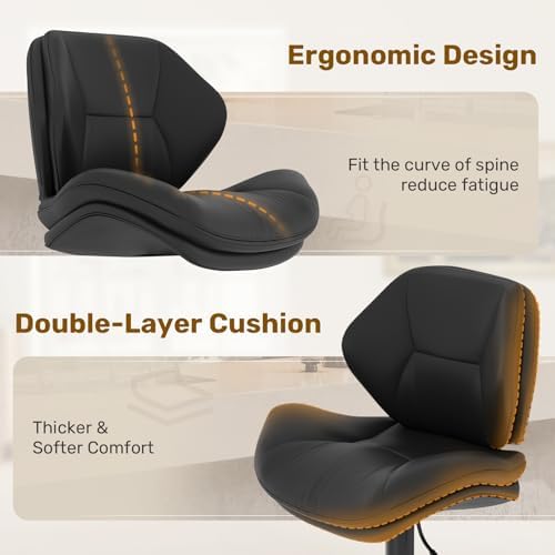 Nalupatio Swivel Bar Stools Set of 2, Double-Layer Filled Upholstered Bar Stools with Back, Adjustable Height Barstools, Faux Leather for Kitchen Island (Black)