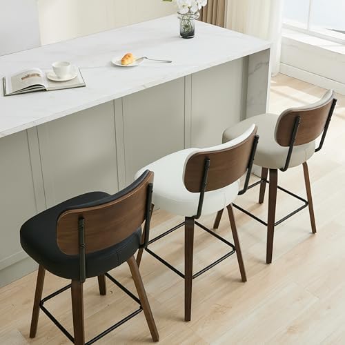 Swivel Bar Stools Set of 2, 26" Counter Height, Beige Grey