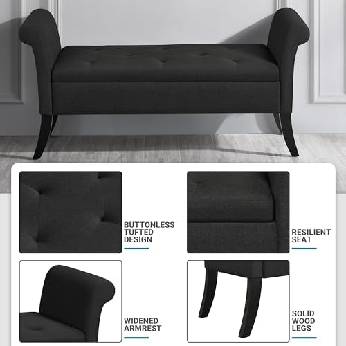 Yaheetech 52in Rolled Arm Storage Ottoman Bench Seat for Entryway, Black